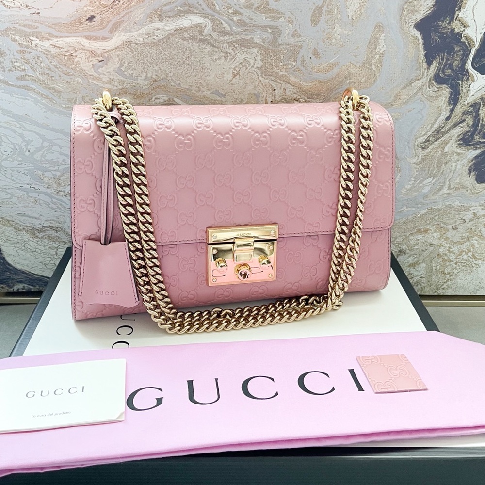 Gucci Guccissima Medium Padlock Chain Shoulder Bag